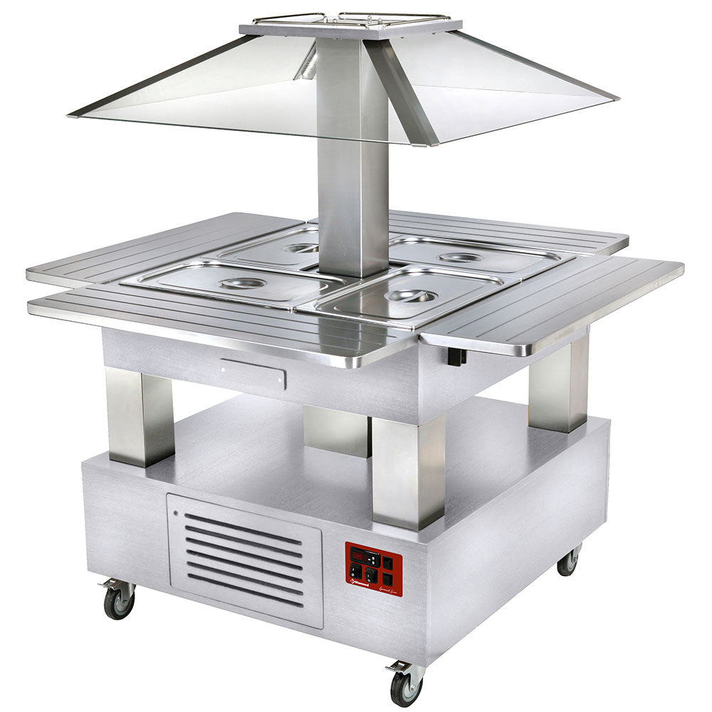 Ø-vandbrød varm buffet, motoriseret tag 4x GN1/1-150 (hvidt træ)