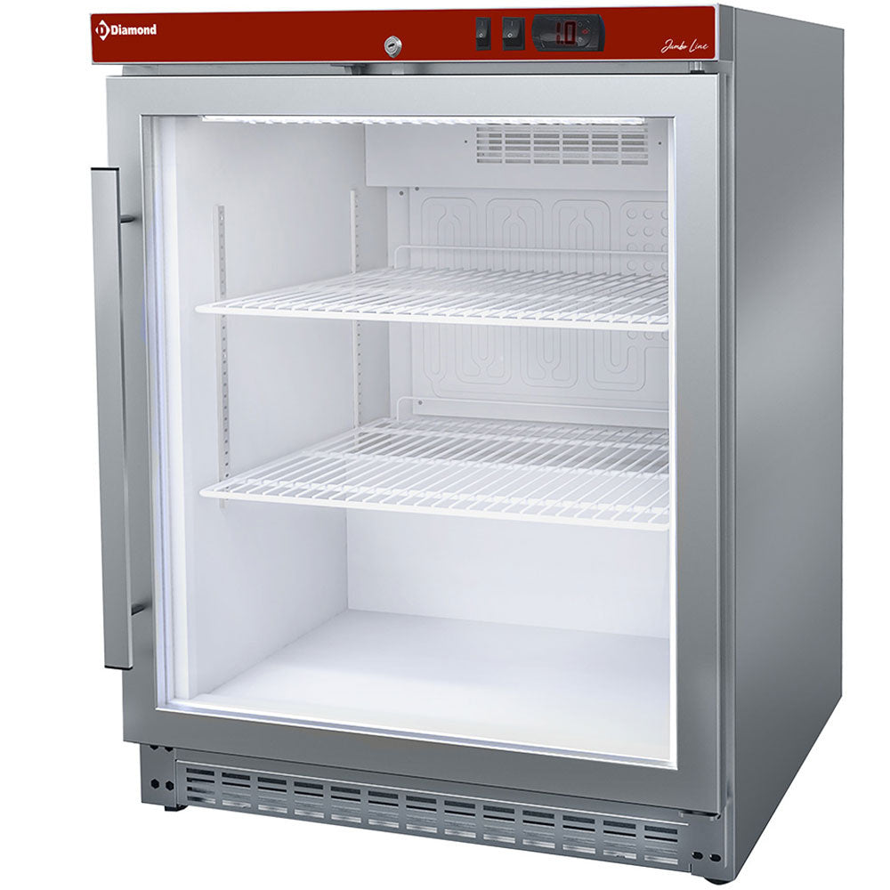 Kkøleskab, glaslåge, 150 liter. Rustfrit stål