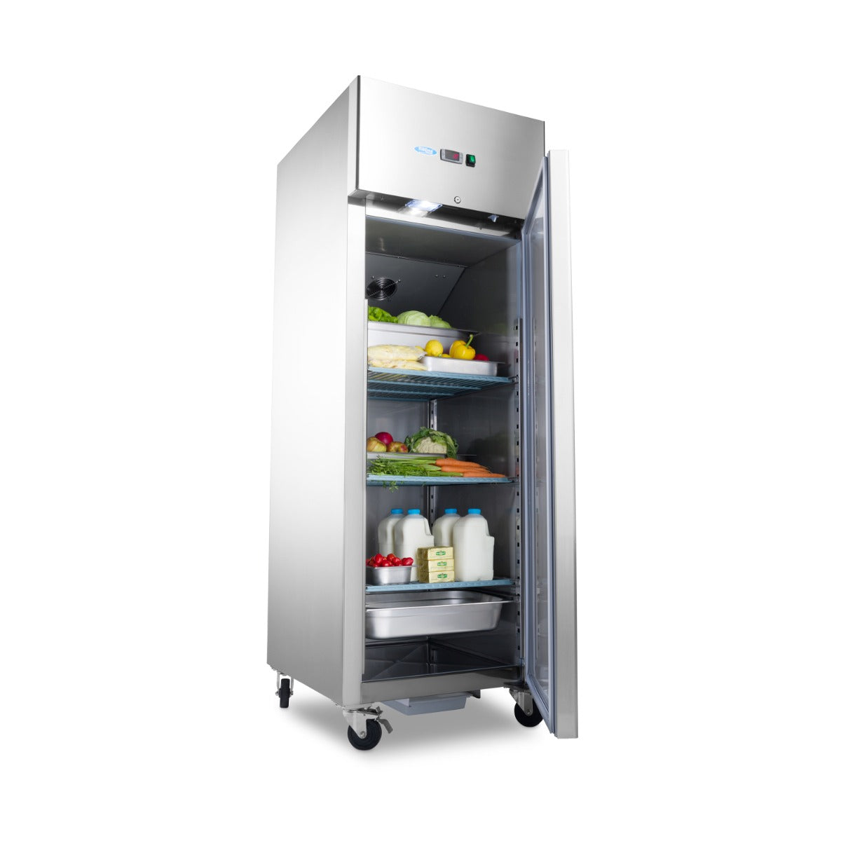 Køleskab - 700 Liter - 3 justerbare hylder (2/1 GN) - på hjul - Rustfrit stål (Sommertilbud)