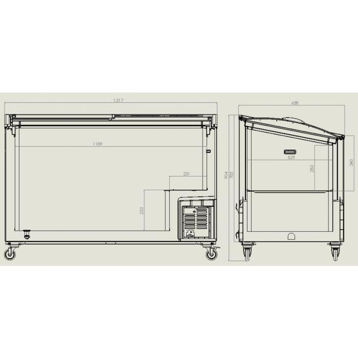 Butiksfryser / Kummefryser - 397 Liter - Med hjul