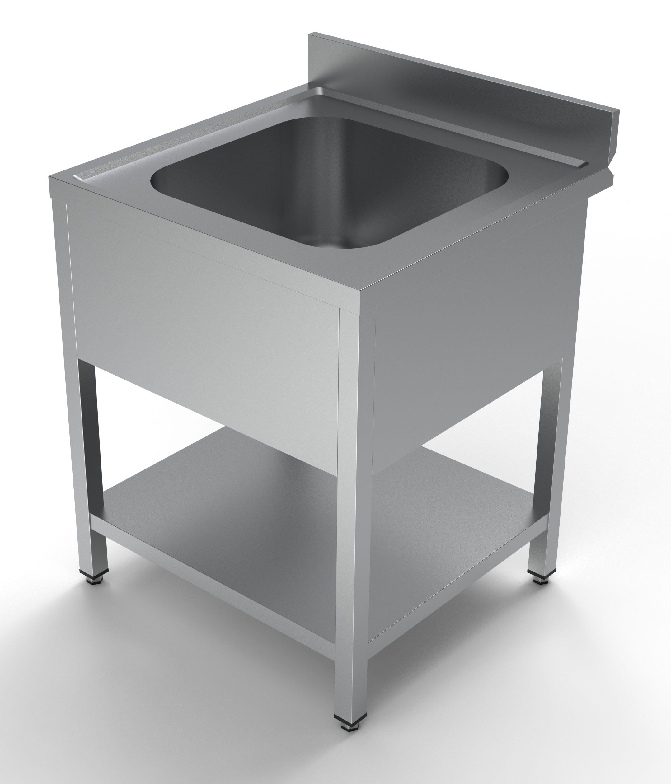 Stålbord med vask 70 cm dyb x 70 cm dyb