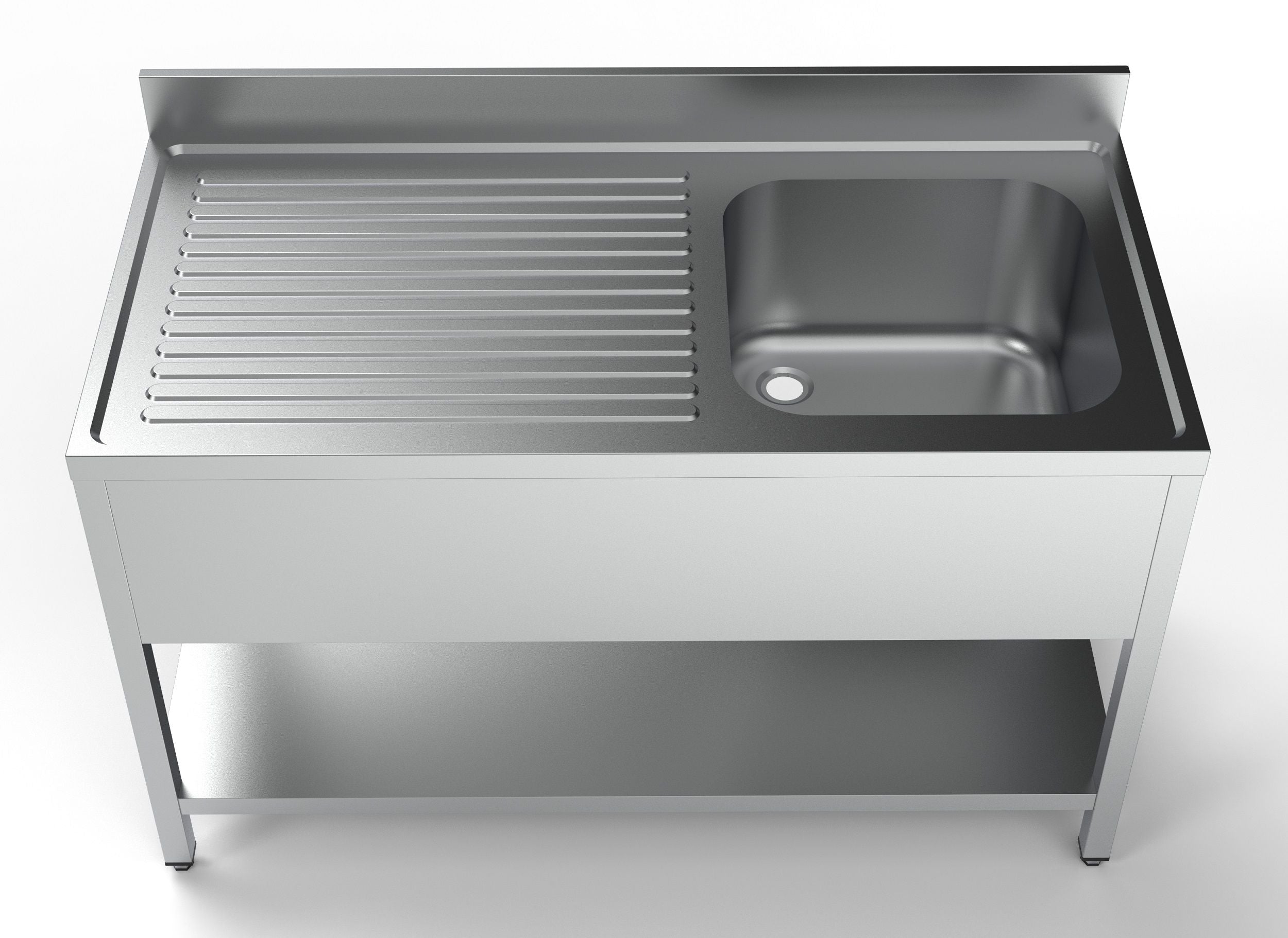 Stålbord med vask - 70 cm bred - 140 cm lang