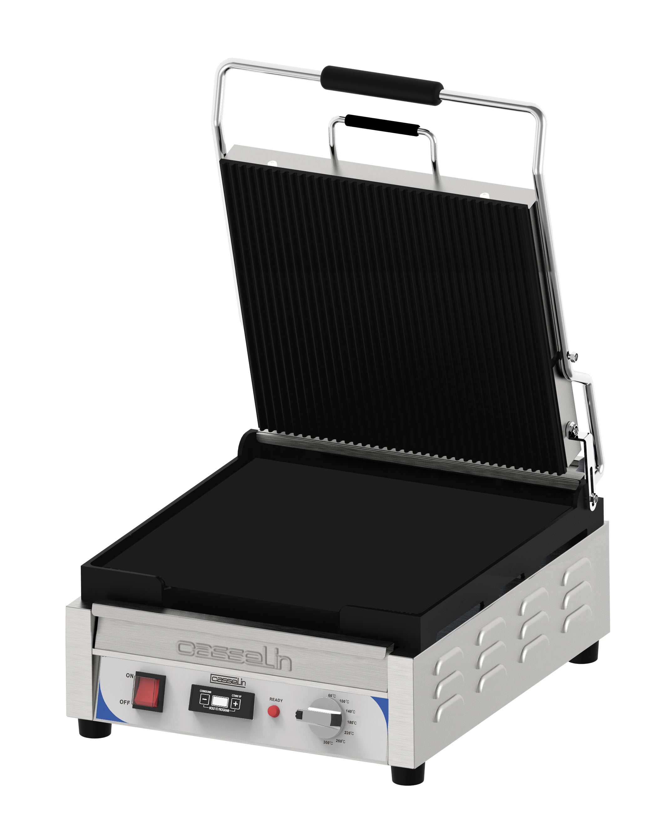 Kontaktgrill Premium rillet - glat med timer - XL