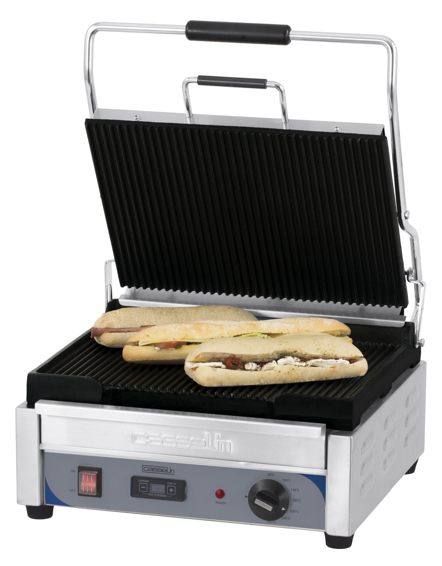 Kontaktgrill Premium stor rillet - rillet med timer