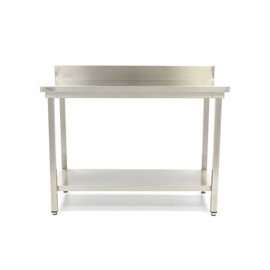 Bord i rustfrit stål - 60 x 60 cm - Justerbar højde - med bagplade og opbevaringshylde