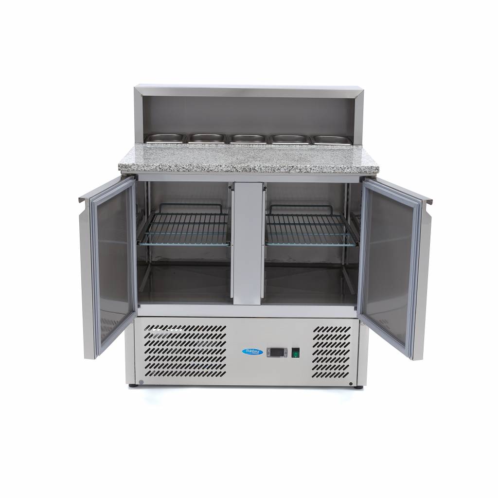 Kølebord / pizzadisk - 90 cm - 2 døre - Passer til 5 x 1/6 GN - inkl rustfrit stål låg