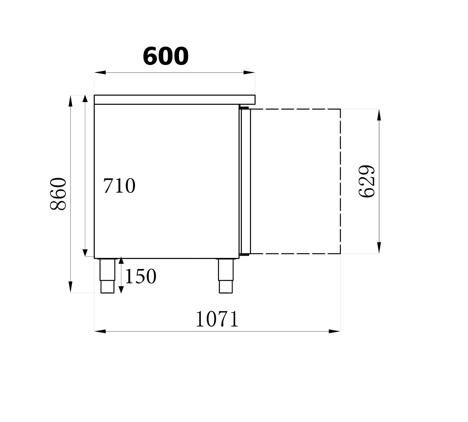Kølebord 2 låger - 260 liter - 600 mm dybde