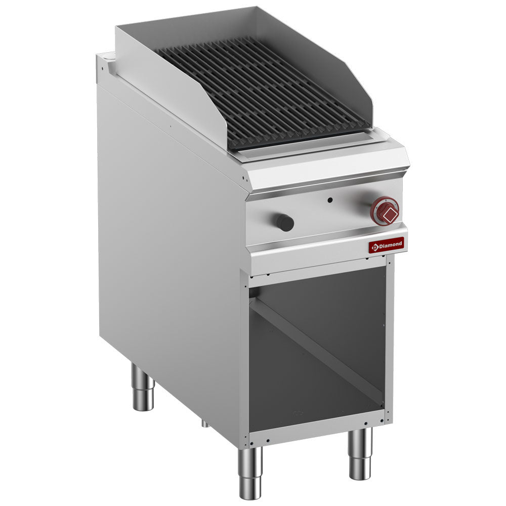 Lavastengrill, 1/2 modul, 2-sidet støbejernsrist, åbent skab
