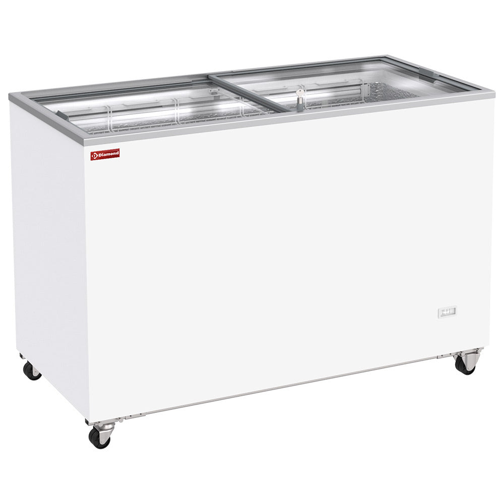 Kummefryser 410 liter, skydelåg på hjul