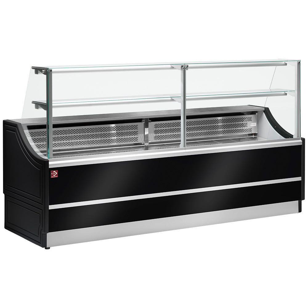 Køledisk i glas, lige panel 90°, med opbevaringsrum