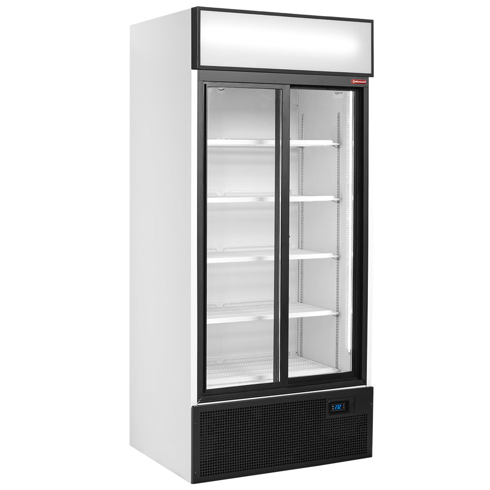 Displaykøleskab , ventileret, 760 liter, 2 skydedøre, med lysboks
