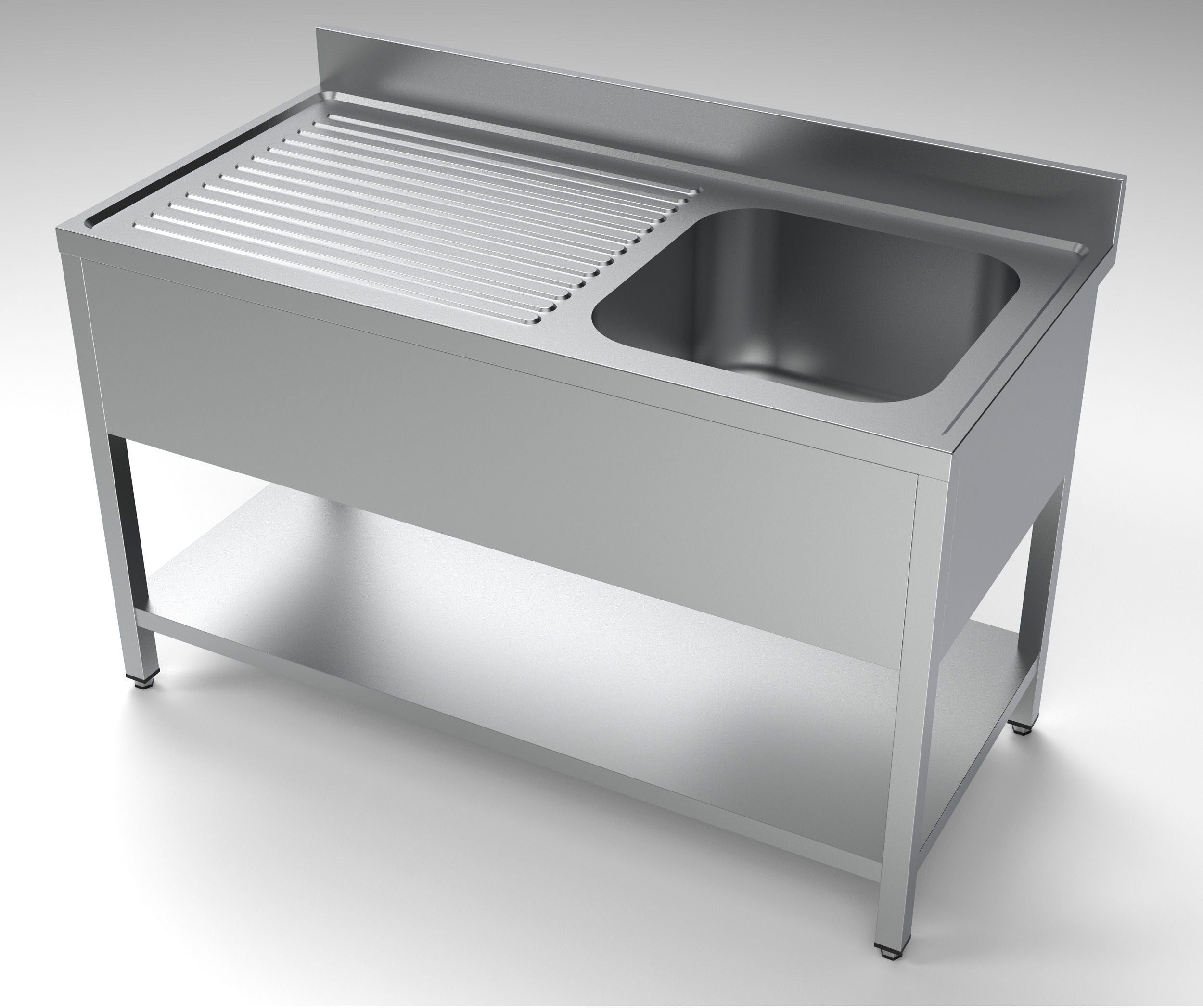 Stålbord med vask - 70 cm bred - 140 cm lang