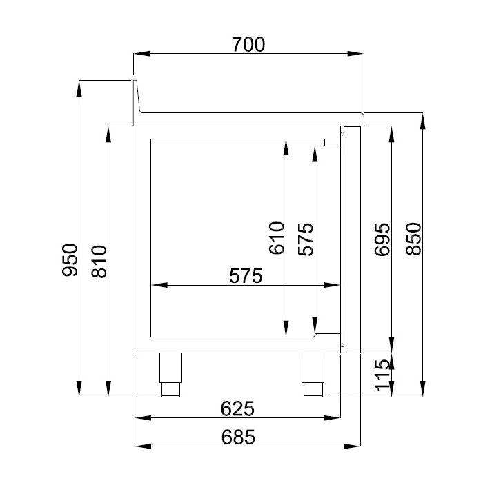 Kølebord - 2 Døre - Med bagkant - Monoblock