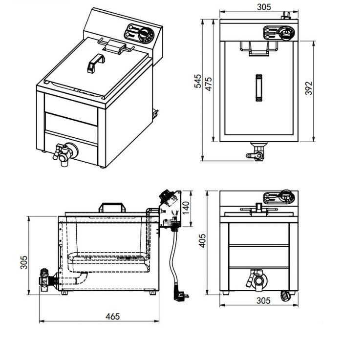 Friture - Elektrisk - 1 X 8 liter - 3 KW