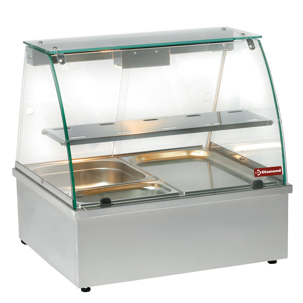 Varmt vitrineskab, bain-marie 2x GN 1/1, panorama