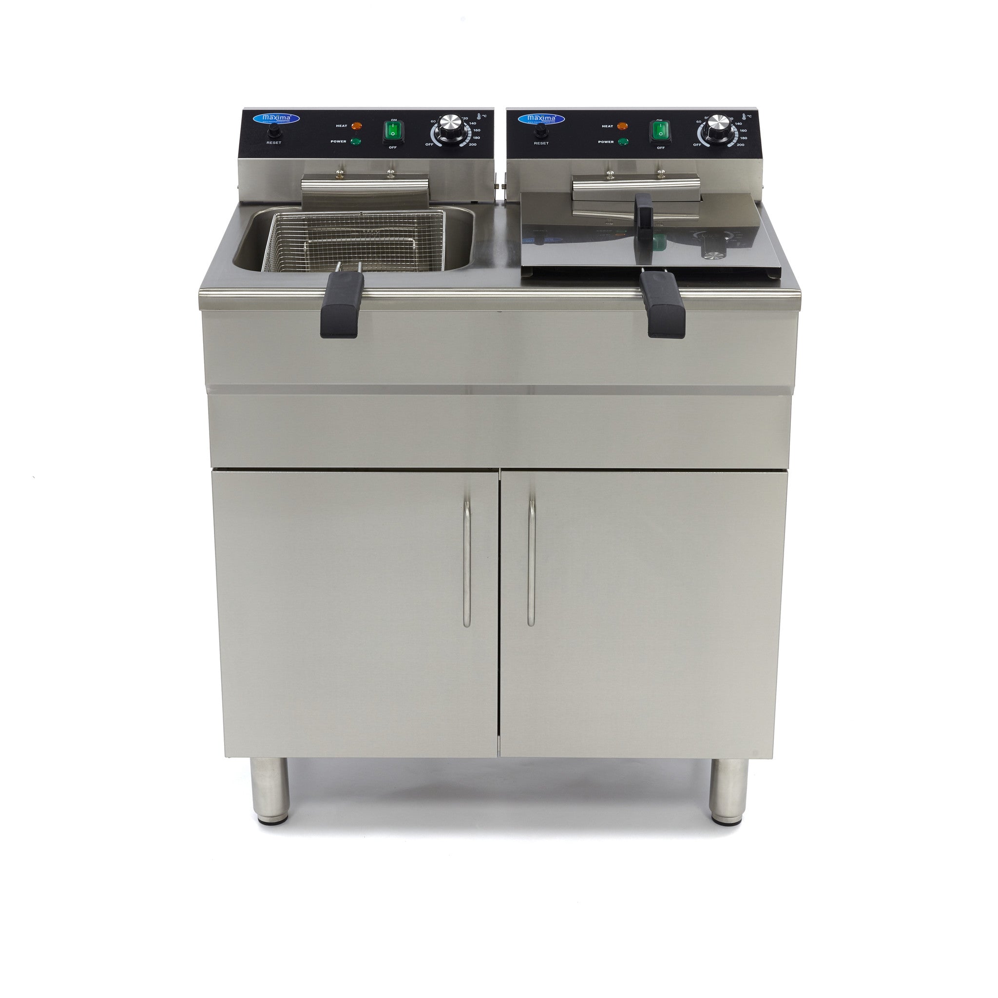 Friture - 2 x 16 Liter - 2 kurve - med aftapningshane og stativ (230 volt)