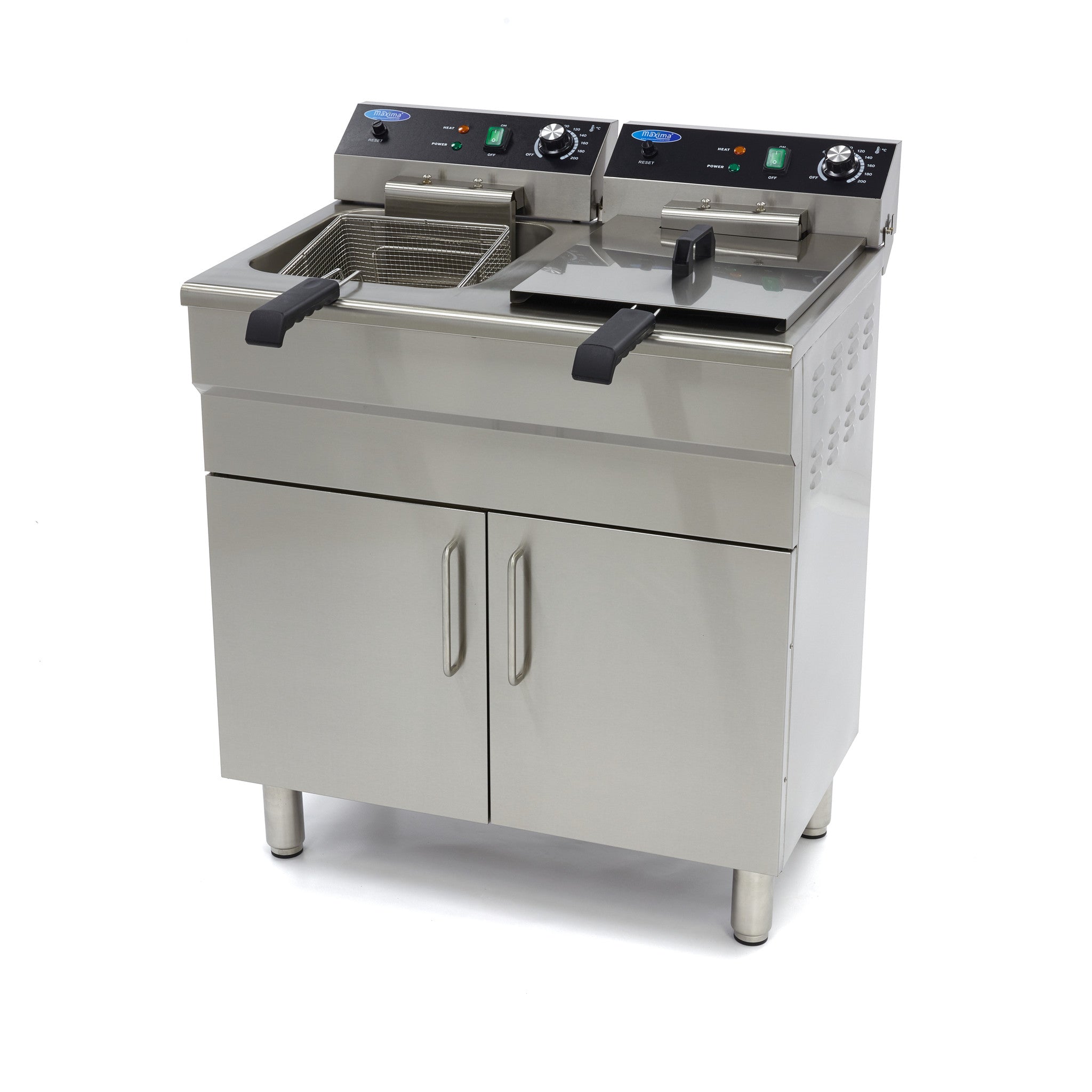 Friture - 2 x 16 Liter - 2 kurve - med aftapningshane og stativ (230 volt)