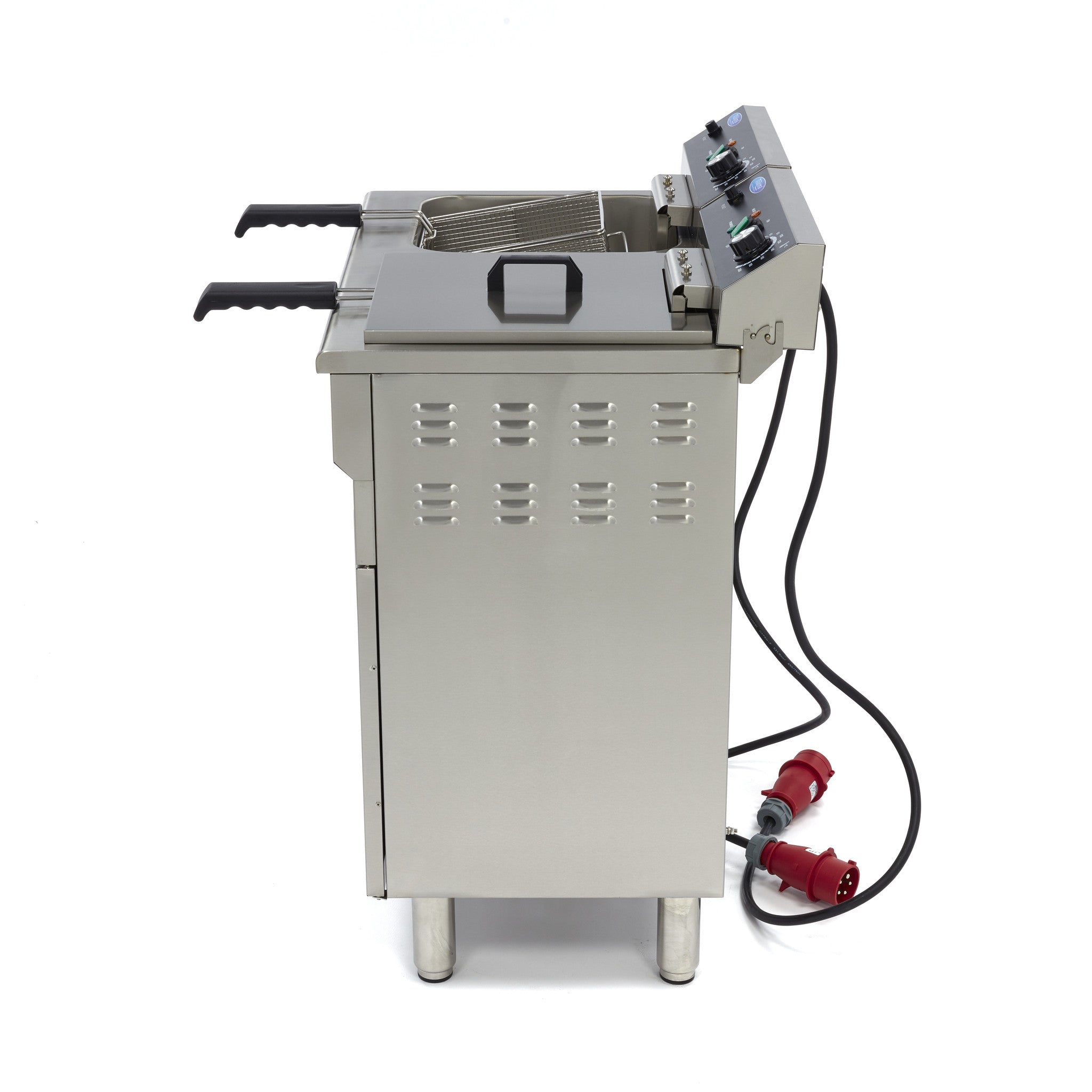 Friture - 2 x 16 Liter - 2 kurve - med aftapningshane og stativ (230 volt)