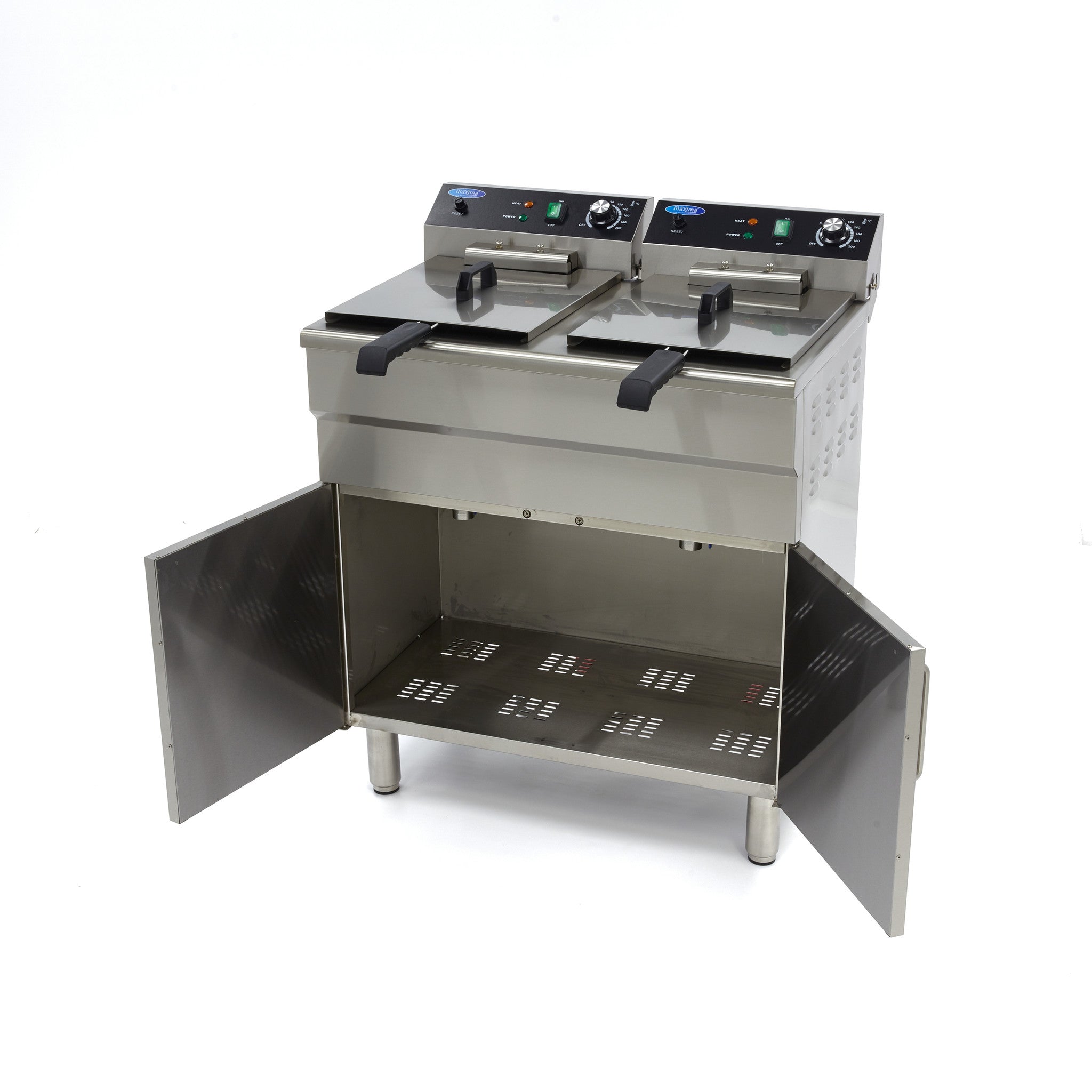 Friture - 2 x 16 Liter - 2 kurve - med aftapningshane og stativ (230 volt)