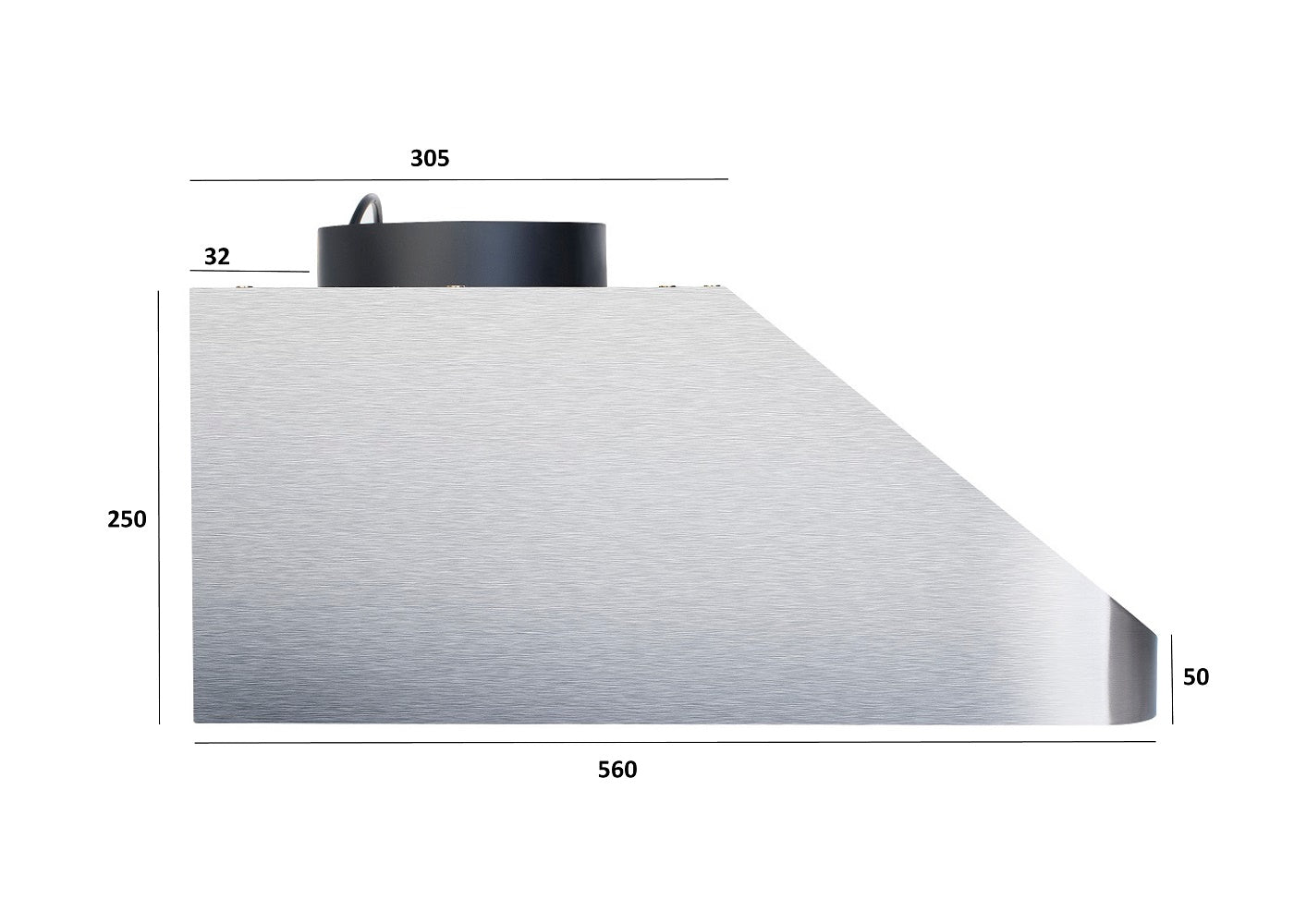 Industriemhætte - vægmonteret m/motor - 120 cm bred - 56 cm dyb